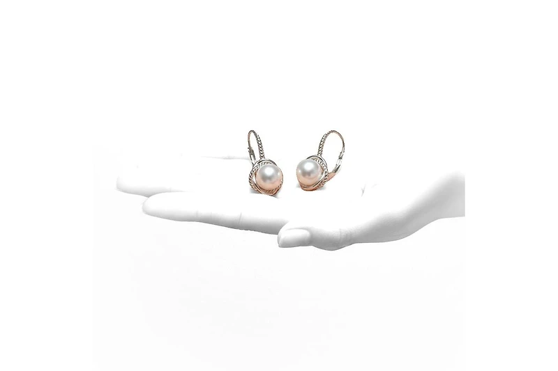 Rachel Glauber Timeless White Gold Plated Pearl Twisted Rope Earrings