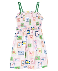 Rare Editions Girls' 2T-6X Printed Smocked Bodice Tie Shoulder Midi Dress