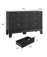 homfan 6 Drawer Dresser for Bedroom, 47" Wide Fluted Chest of Drawers with Metal Handle, Modern Wooden Tv Stand, Clothes Storage Organizer Hallway