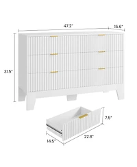 homfan 6 Drawer Dresser for Bedroom, 47" Wide Fluted Chest of Drawers with Metal Handle, Modern Wooden Tv Stand, Clothes Storage Organizer Hallway