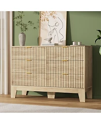 homfan 6 Drawer Dresser for Bedroom, 47" Wide Fluted Chest of Drawers with Metal Handle, Modern Wooden Tv Stand, Clothes Storage Organizer for Hallway