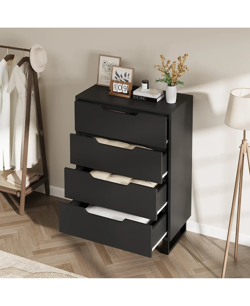 homfan 4 Dresser for Bedroom, 41.7" Tall Dresser, Freestanding Vertical Drawer Cabinet with Storage, Wooden Closet Storage Chest Living Room