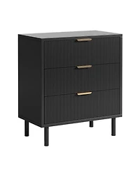 homfan Modern Fluted 3-Drawer Dresser, Wide Wooden Storage Chest with Metal Legs and Anti-Tip Device