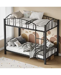 homfan Twin Over Metal Bunk Bed with Ladder and Arched Guardrail, Space-Saving Frame Steel Slats, No Box Spring Needed