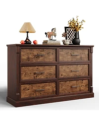 homfan 6-Drawer Dresser for Bedroom, Farmhouse Chest of Drawers with Metal Handles, Wide Storage Cabinet Living Room Hallway