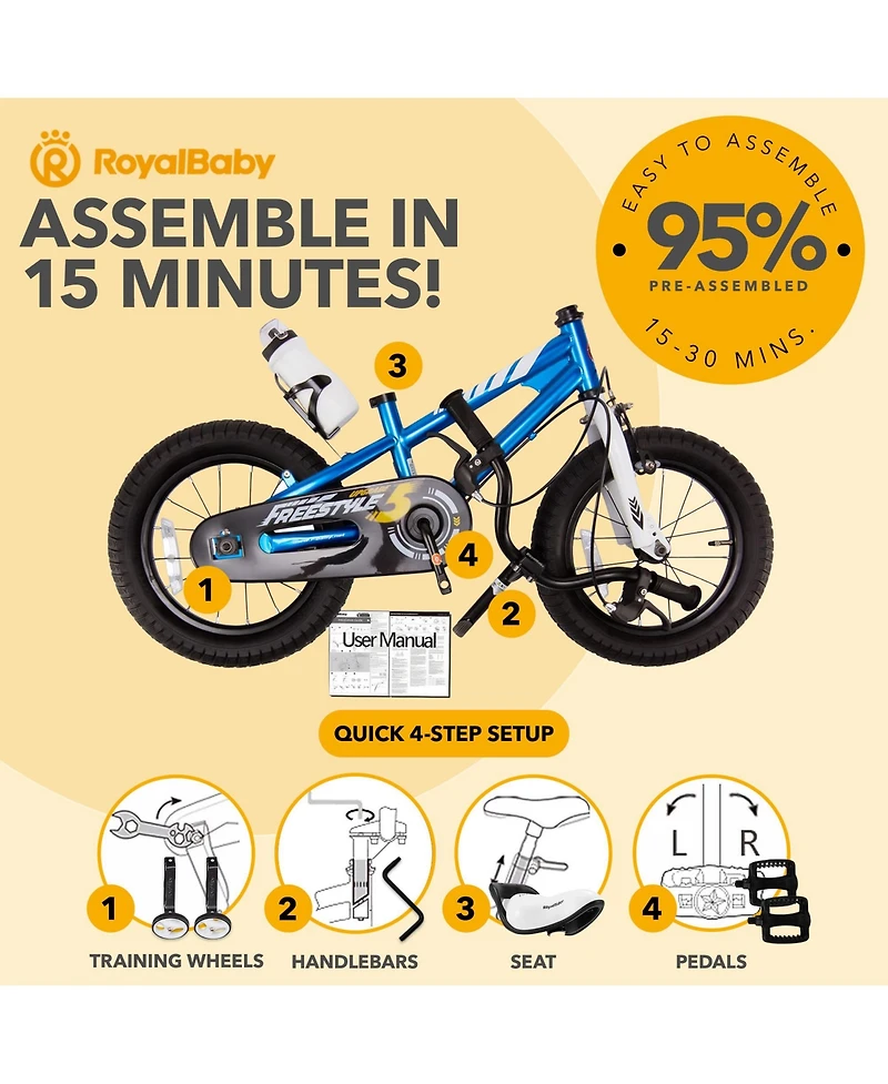 RoyalBaby Freestyle Outdoor Kid's Bicycle with Training Wheels, 12 Inch