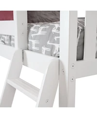 Max & Lily Loft Bed, Low Solid Wood Twin Bunk Beds for Kids with Ladder and Curtain