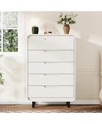 homfan Large Capacity Wooden Dresser with 5 Drawers, Tall Storage Chest, Modern Minimalist Cabinet for Bedroom, Living Room and Hallway