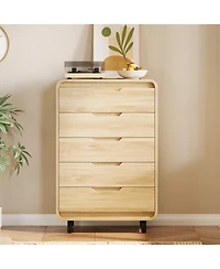 homfan Large Capacity Wooden Dresser with 5 Drawers, Tall Storage Chest, Modern Minimalist Cabinet for Bedroom, Living Room and Hallway