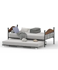 homfan Metal Daybed with Headboard, Sofa Bed Frame with Steel Slats and Optional Pop-Up Trundle for Bedroom or Living Room