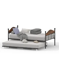 Homfan Metal Daybed With Headboard Sofa Bed Frame With Steel Slats Optional Pop Up Trundle For Bedroom Or Living Room