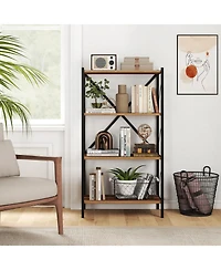 Gymax 4-Tier Bookshelf Industrial Bookcase with Heavy-Duty Metal Frame for Living Room