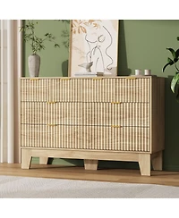 homfan 8 Drawer Dresser for Bedroom, 47" Wide Fluted Chest with Metal Handle, Modern Wooden Tv Stand, Clothes Organizer for Hallway, Entryway