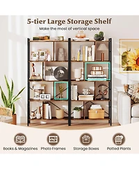 Gymax 2 pieces 61'' 5-Tier Bookshelf with Metal Frame 2 Anti-Tipping Devices for Living Room