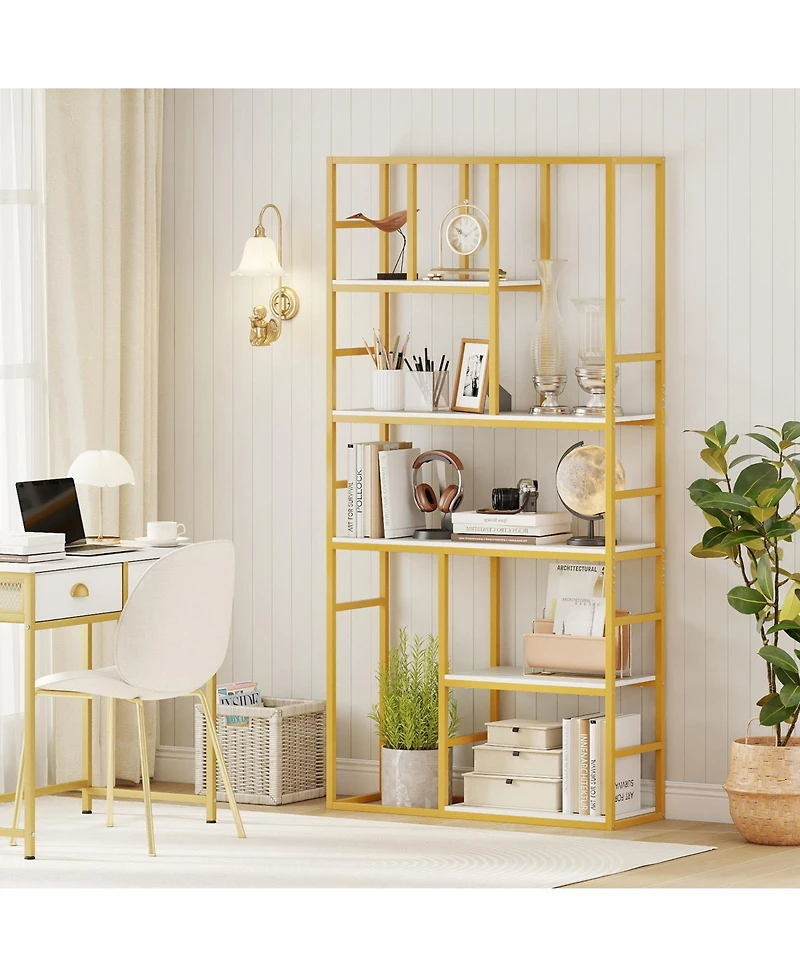 Gymax 71'' 5 Tier Tall Bookshelf with Open Storage Shelves Metal Frame for Bedroom Office