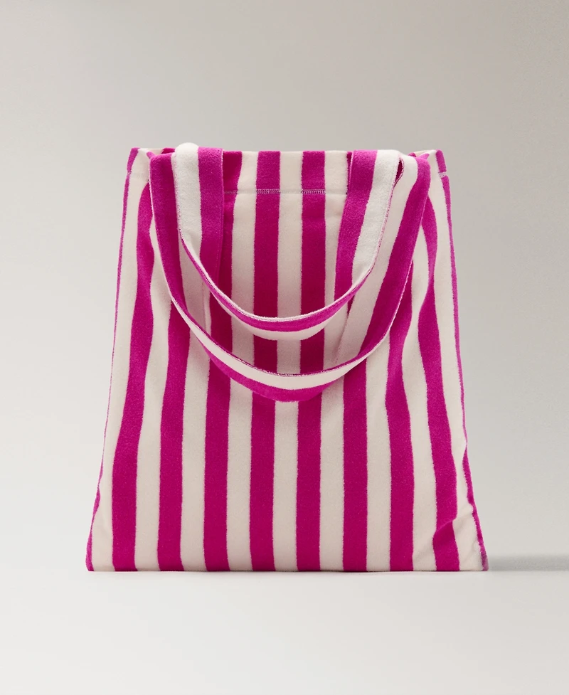 Mango Women's Striped Terry Cotton Tote Bag