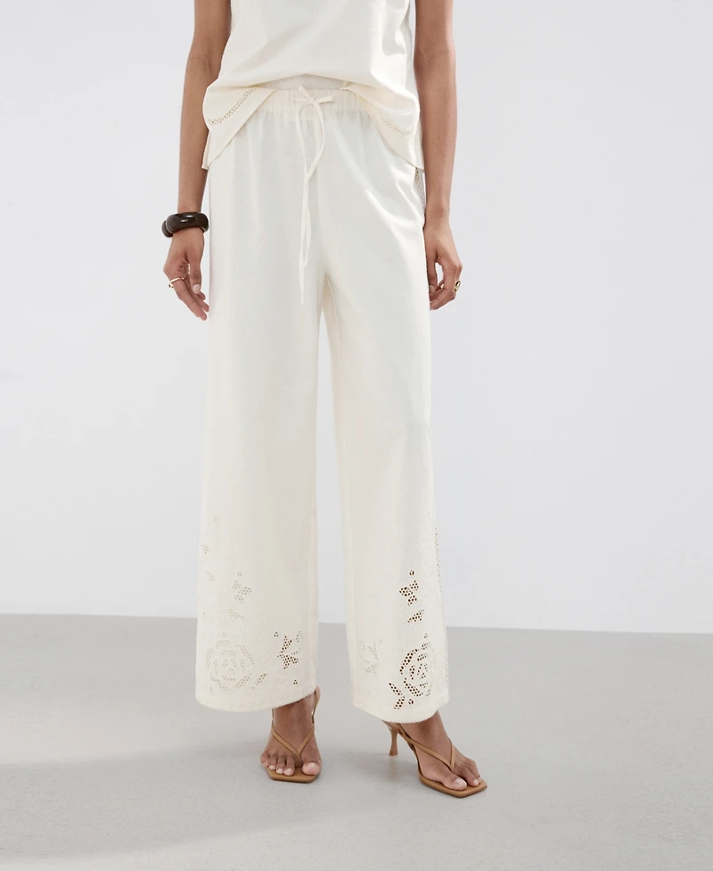 Mango Women's Openwork-Embroidered Palazzo Pants