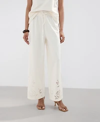 Mango Women's Openwork-Embroidered Palazzo Pants