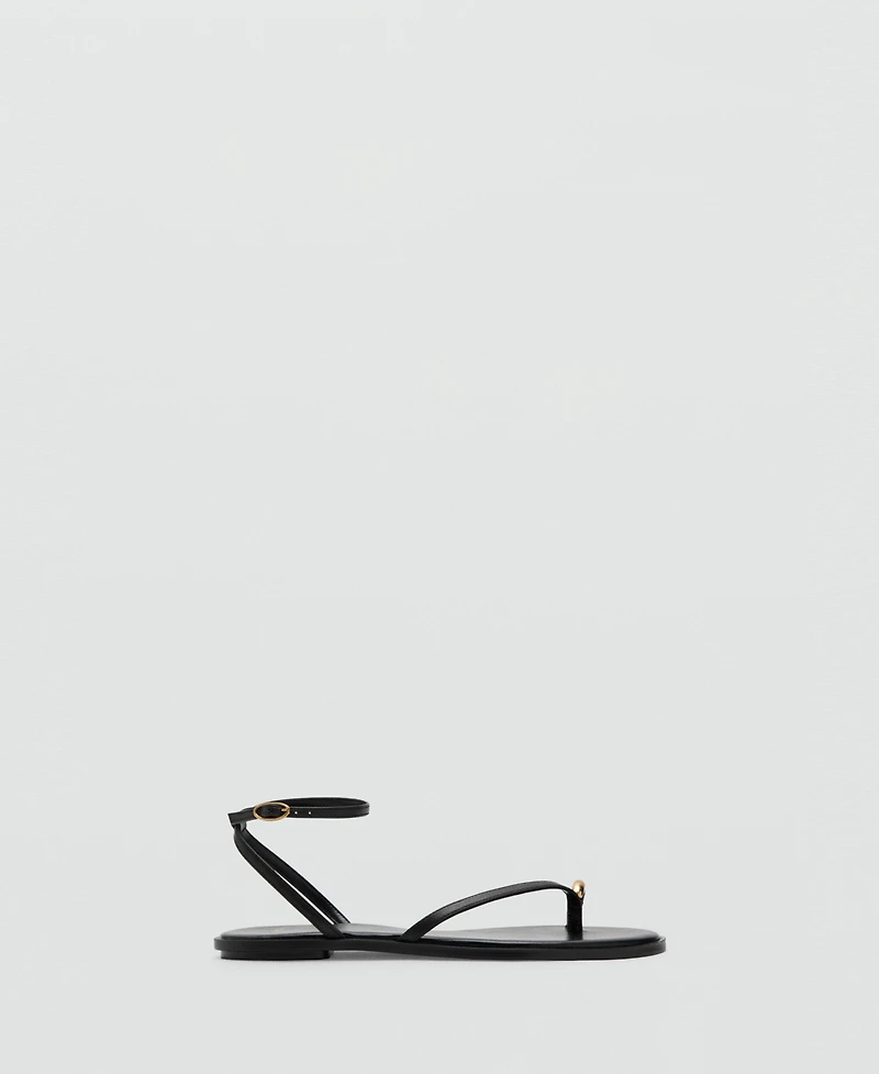 Mango Women's Metallic Detail Leather Strap Sandals