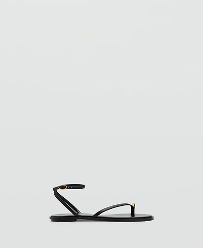 Mango Women's Metallic Detail Leather Strap Sandals