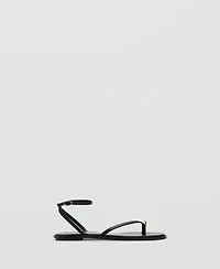 Mango Women's Metallic Detail Leather Strap Sandals
