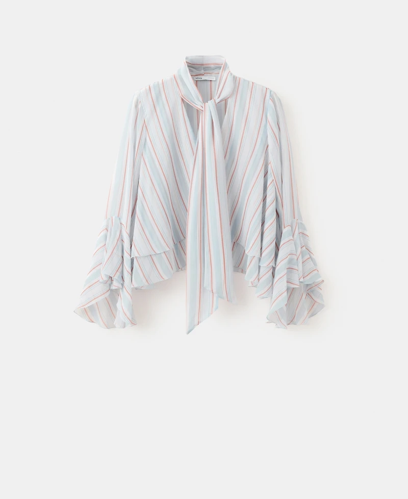 Mango Women's Ruffles Stripe-Patterned Blouse