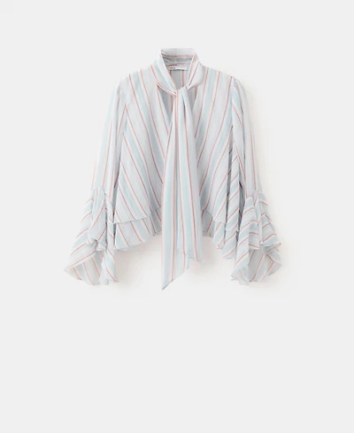Mango Women's Ruffles Stripe-Patterned Blouse