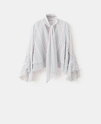 Mango Women's Ruffles Stripe-Patterned Blouse