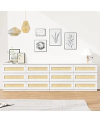 homfan Modern Wide 6 Drawer Rattan Dresser - Spacious Double Chest with Anti-Tip Kit Storage Solution for Bedroom, Living Room, Hallway
