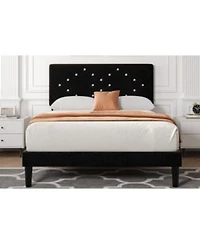 Homfan Upholstered Platform Bed Frame With Button Tufted Headboard Underbed Storage Wood Slat Support No Box Spring Needed