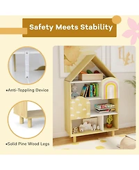 Gymax House-Shaped Kids Bookshelf 4-Tier Toy Storage Organizer with Open Compartments