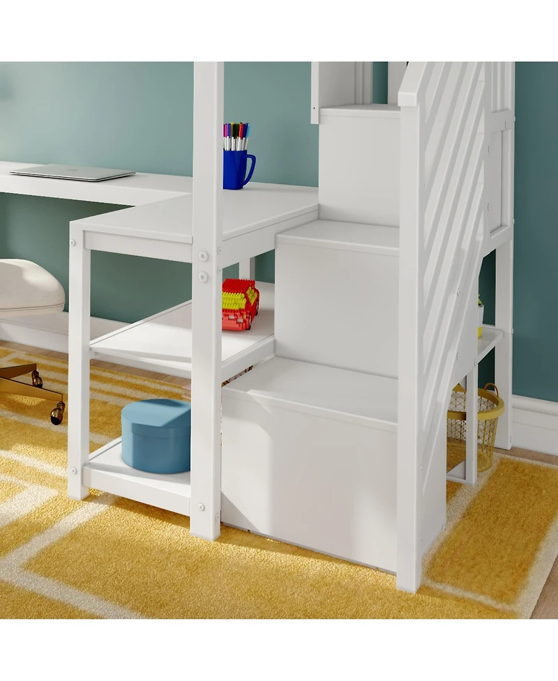 Max & Lily Classic Twin High Loft (ladder on end), Wraparound Desk And Staircase