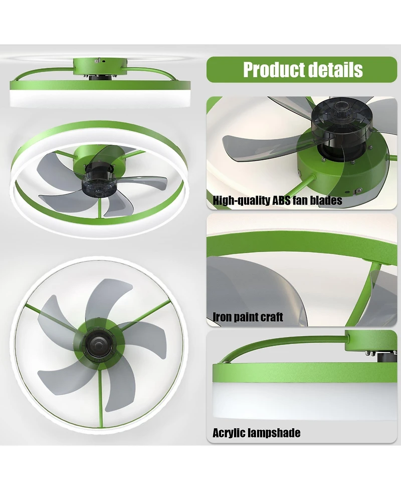 Clihome Ceiling Fans with Lights Dimmable Led Embedded Installation