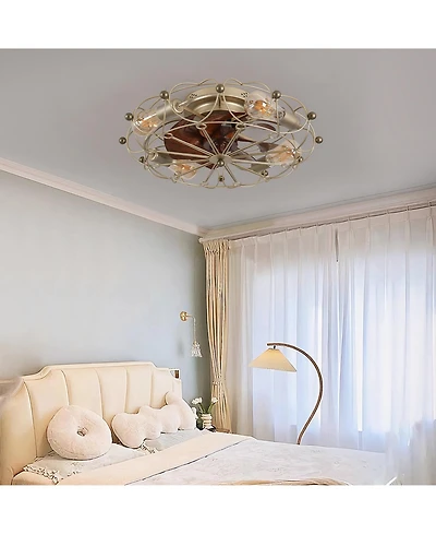 Clihome Low Profile Caged Ceiling Fan, Embedded Industrial Fan with Lights Remote Control