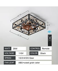 Clihome Farmhouse Rustic Ceiling Fan, Square Caged Industrial Ceiling Fixture with 6 Speeds
