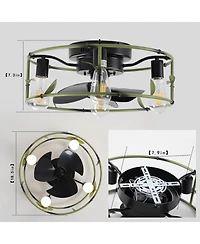 Clihome 19 inch Industrial Ceiling Fan with 3-Light, Flush Mount Caged Ceiling Fan with Remote