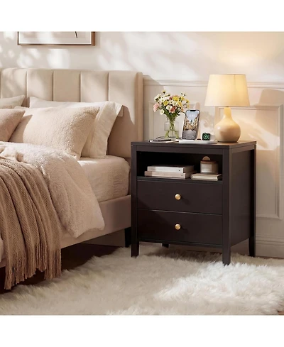 gaomon Wood Nightstand with Charging Station