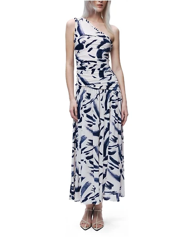 Nocturne Women's Printed One-Shoulder Draped Midi Dress