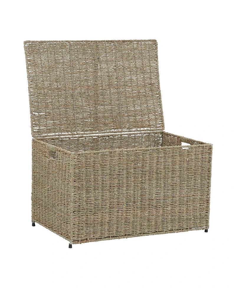 Household Essentials Large Woven Paper Rope Storage Chest with Hinged Lid and Integrated Handles