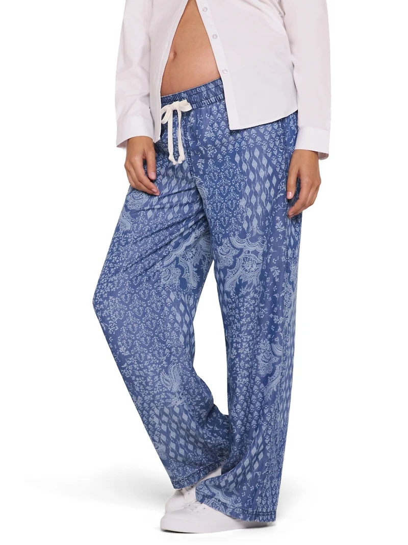 Motherhood Maternity Under the Belly Tie Waist Denim Wide Leg Pant