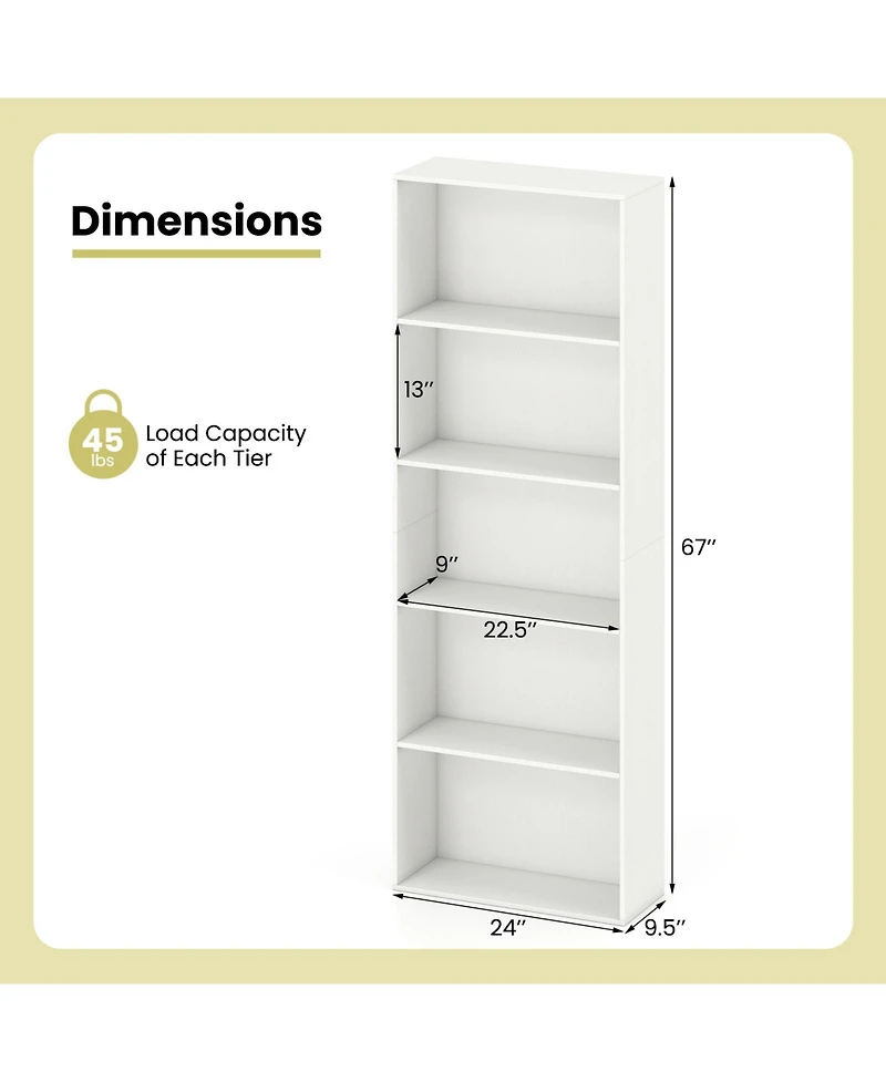 Gymax 2 Pieces 5-Tier Bookshelf Open Bookcase Freestanding Display Shelf Storage Organizer