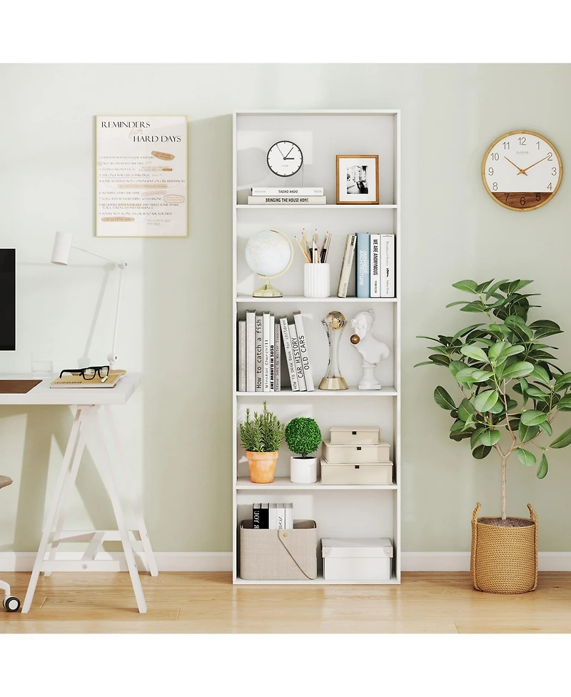 Gymax 2 Pieces 5-Tier Bookshelf Open Bookcase Freestanding Display Shelf Storage Organizer