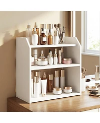 Gymax 2Pieces 3-Tier Desktop Bookshelf with Raised Top Guardrails Space-Saving Display Shelf