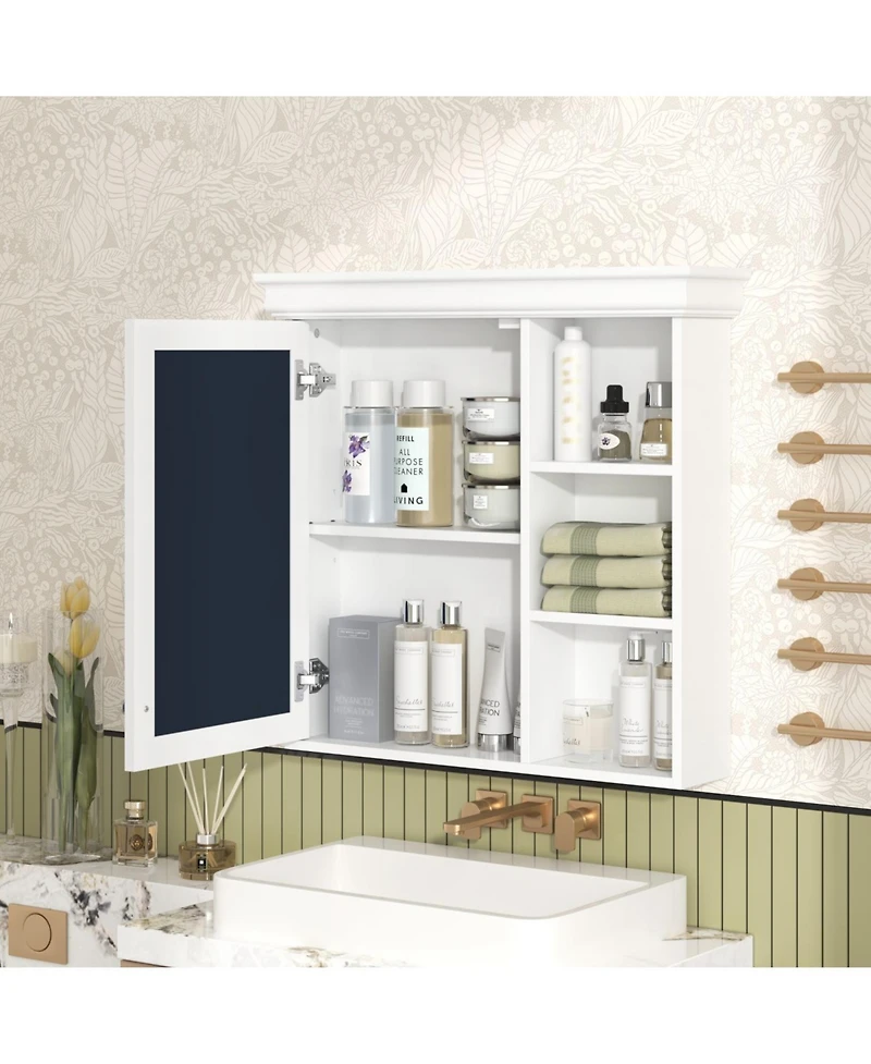 Busdays 30 x 28 Inch White Bathroom Medicine Cabinet with Mirror Wall Mounted Mirror Storage Cabinet Over The Toilet Storage Organizer