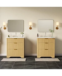 gaomon Fluted Bathroom Vanity with Ceramic Sink Freestanding Cabinet with Soft-Close Drawers and 1 Rotating-Down Drawer 24-Inch