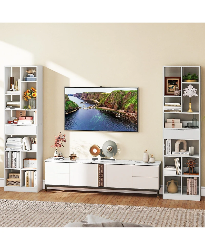 Gymax 2Pieces 71'' Tall Bookcase with Drawer Modern Bookshelf with 10 Open Cubes Display Rack