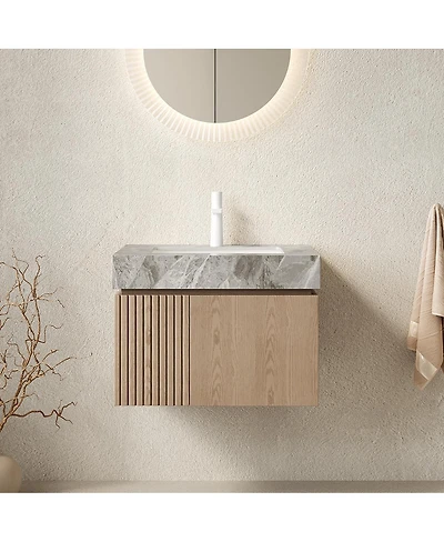 Sillysis Italian Wall Mount Bathroom Vanity with Sintered Stone Countertop, Ceramic Sink, Soft Close Cabinet