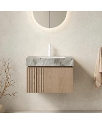 Sillysis Italian Wall Mount Bathroom Vanity with Sintered Stone Countertop, Ceramic Sink, Soft Close Cabinet