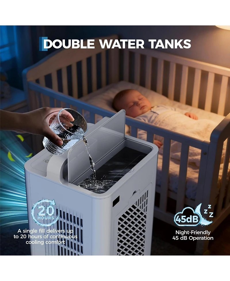Xo 2.6Gal Portable Cooling Fan, Evaporative Air Cooler with Touch Screen, Remote for Bedroom, Home, Office