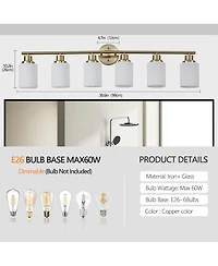 Clihome Modern 6-Light Vanity Wall Sconce with Frosted Glass Shades (No Bulbs)